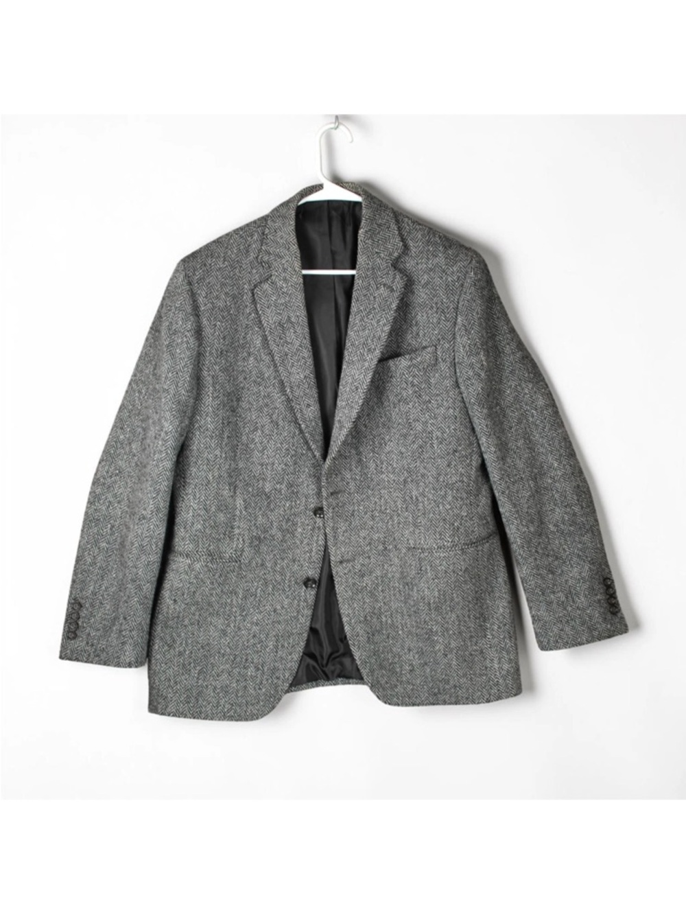 VTG Harris Tweed Stafford Sport Coat Blazer Mens 42R Gray Herringbone 100% Wool